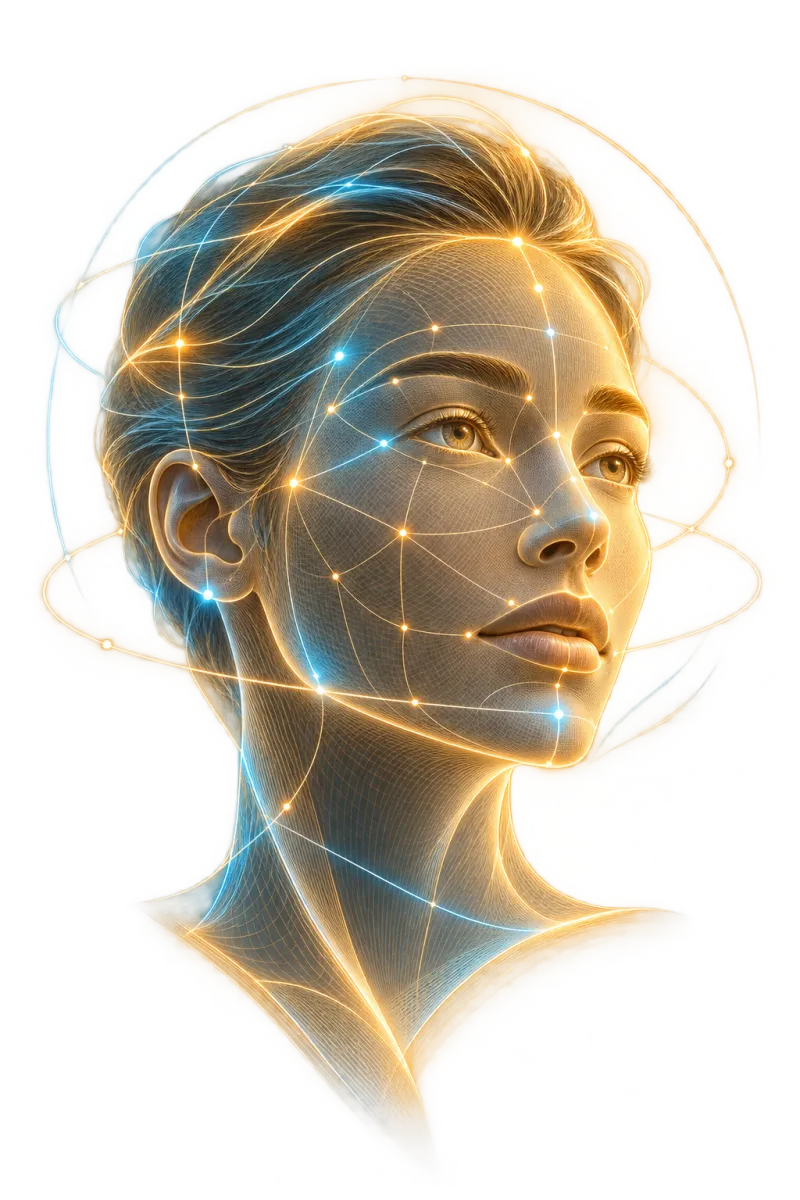 AI-generated facial mesh artwork illustrating facial analysis